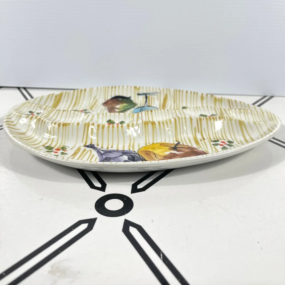 Vintage Hand Painted Italian Ceramic Fruit Wine Egg‎ Platter Made in Italy